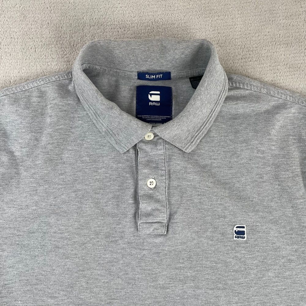 G-Star Raw Dunda Polo Shirt Men XL Grey Slim Fit Short Sleeve Chest Logo